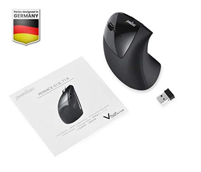 Perixx Ergonomic DPI PERIMICE-713L Mouse, Left-Handed, Vertical, Wireless, 800/1200/1600