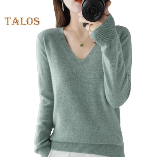 

Женский свитер с V-образным вырезом, длинным рукавом, однотонный трикотажный топ, стандартный крой, эластичный джемпер, эластичный трикотаж S трава зеленый