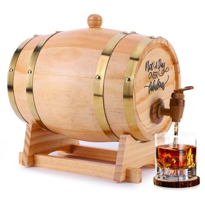 3L Wooden Whiskey Barrel with Stand Bung and Spigot for Aging Cocktails Bourbon Rum Tequila Beer