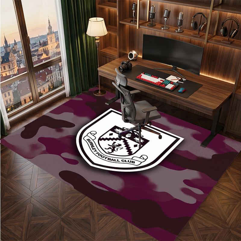 Burnley Football Print Crystal Velvet Rug, Comfortable Water Absorbent Non Slip Indoor Floor Carpet