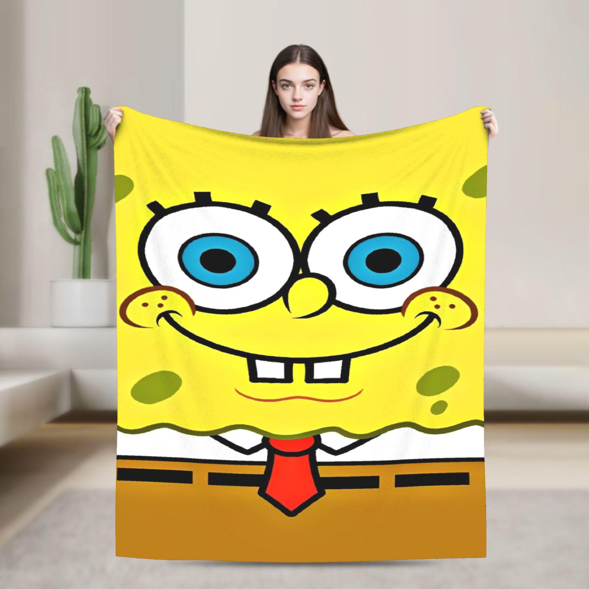SpongeBob Happy Funny Face Cartoon Blanket Flannel Awesome Warm Throw Blanket for Coverlet Textile Decor 130cmx150cm