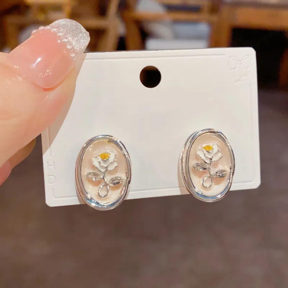 Oil Drop Rose Flower Earrings Ear Jewelry Sweet Stud Earrings Vintage Earrings Women  Gift