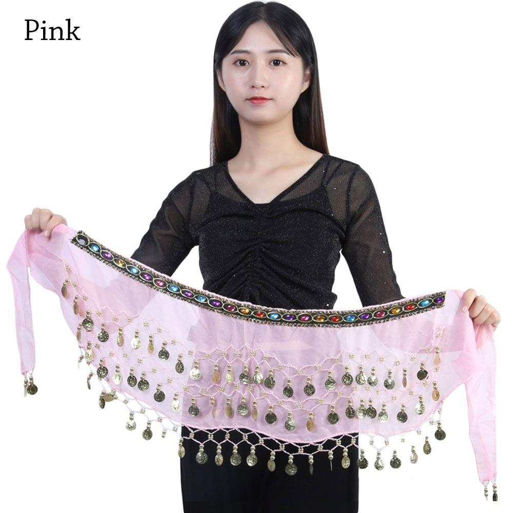 

Shiny Show Costumes Tassels Dancer Skirt Waist Chain Belly Dance Belt Hip Scarf розовый