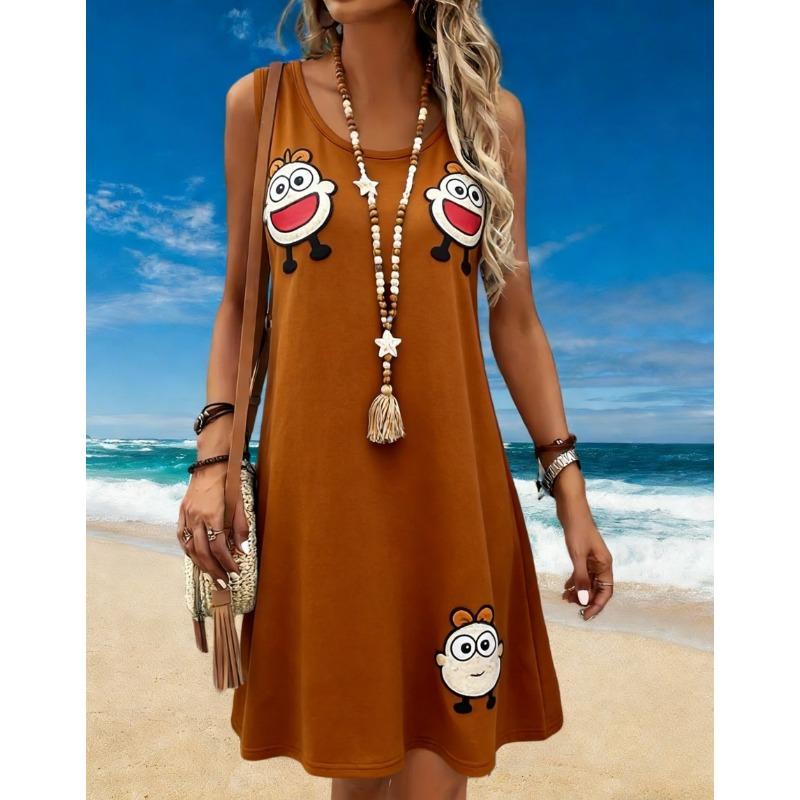 Women's Summer Fashion Elegant Casual Sexy Vacation-Style Sleeveless Short Cool Dress With Fruit And Floral Patterns Y2k Clothes