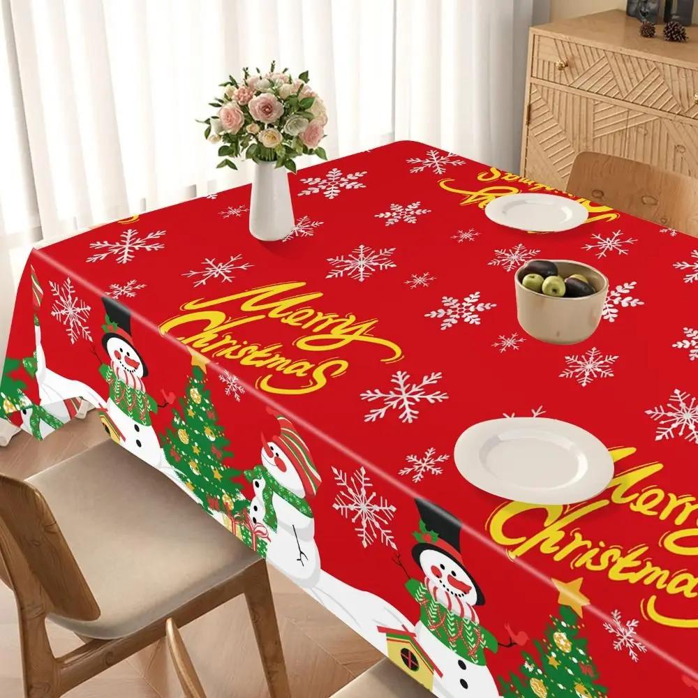 Snowman Design Christmas Table Cover Waterproof Lightweight Party Foil Tablecloth Rectangle Easy Clean Holiday Table Cloths Xmas