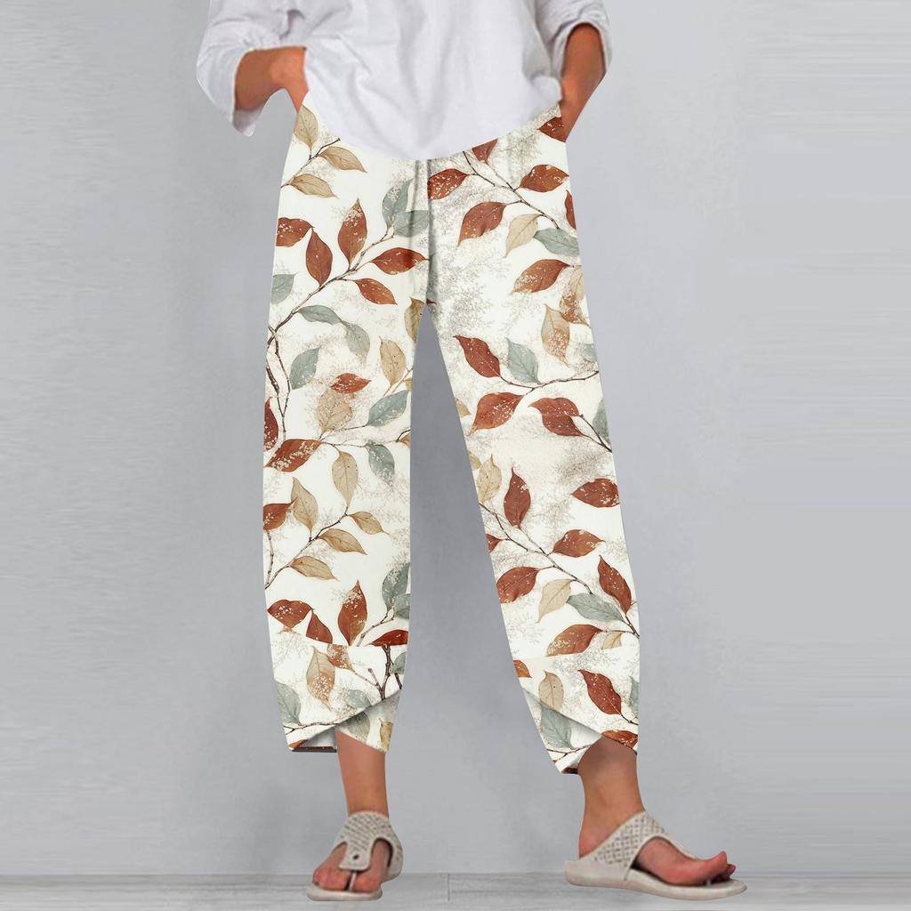 Women's Pants  With Pockets Casual Trousers Pants For Women Summer Casual Wide Leg Elastic Waist Pants With Pockets