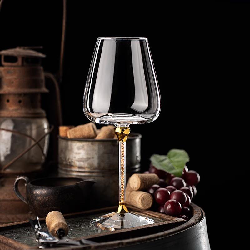 2Pcs Fancy Gold Diamond Decanter Cup, Rotating Tall Red Wine Glass Decanter Set Household Internet Celebrity Crystal Glass