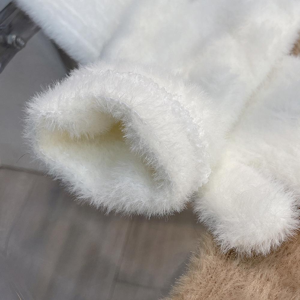 Windproof Faux Fur Gloves Warm Winter Women Mittens Soft Plush Knitted Gloves  Outdoor