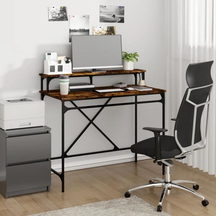 VidaXL Bureau chêne fumé 100x50x90 cm bois d'ingénierie et fer 826701