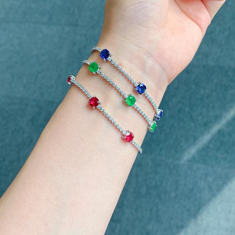 Jewelry Colored Treasure Simulation Emerald Pigeon Red Corundum Blue Spinel Bracelet Girls Gift