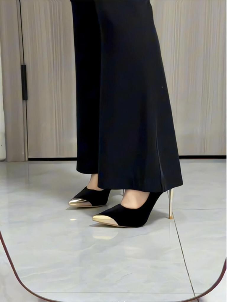 Light Luxury Black Suede High Heels Women's Thin Heels 2025 New Autumn and Winter Banquet Temperament Imperial Sister Shallow Mouth Pointed Single Sho