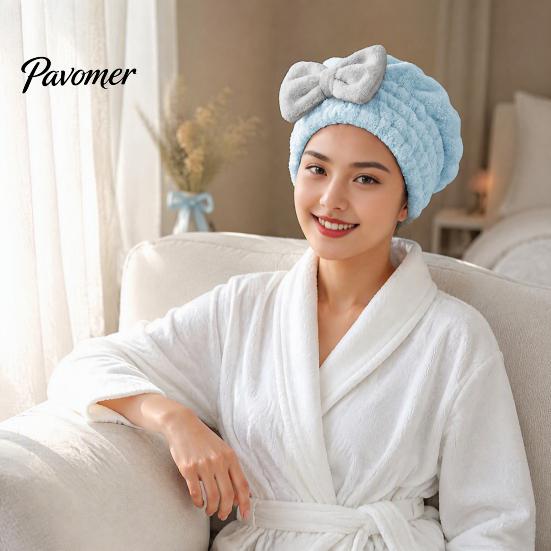 Lightweight Hair Turban for Bath Towel Wrap with Bow, Women Microfiber Turban, Extra Large Anti-Frizz Absorbent Long Thick Curly Super Drying Cap
