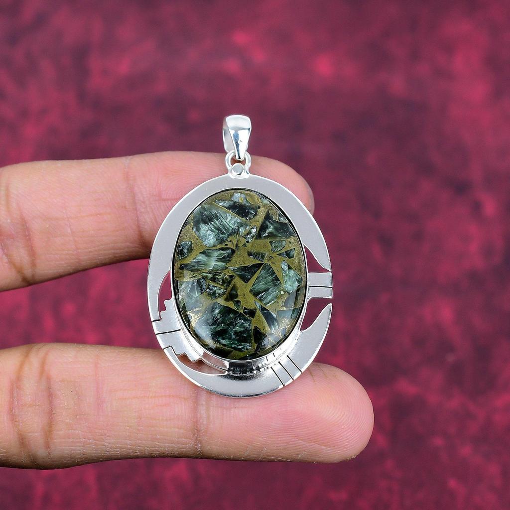 Copper Seraphinite Pendant, 925 Solid Sterling Silver Gemstone Jewelry, Handmade Pendant, For Thanksgiving