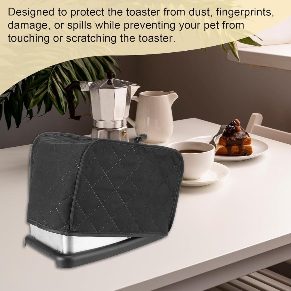 Household Two/Four Slice Toaster Cover, Polyester Quilted, Scratch/Fingerprint-Proof, Appliance Dust Cover (No Host),black