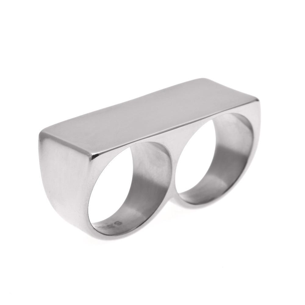 Anello Personalizzato in Acciaio Inossidabile a Dita Doppie Uomo Hip Hop Vintage Punk Anello Placcato Oro Sottovuoto
