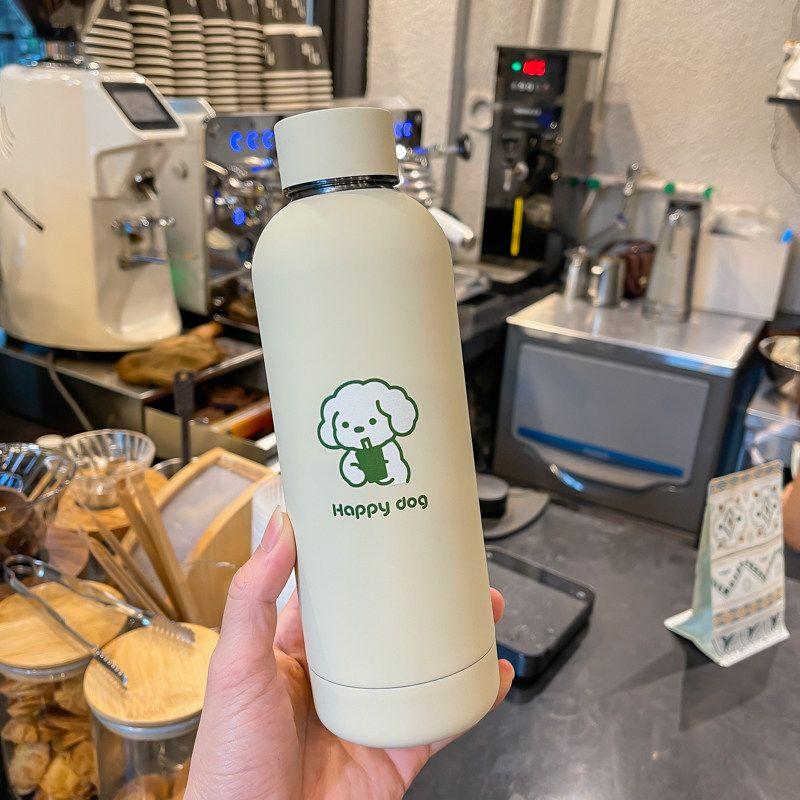 Cute Puppy Large Capacity Vacuum Cup Female Couple Student Milk Yellow Niche Style Cup Ins Style Cartoon Tumbler