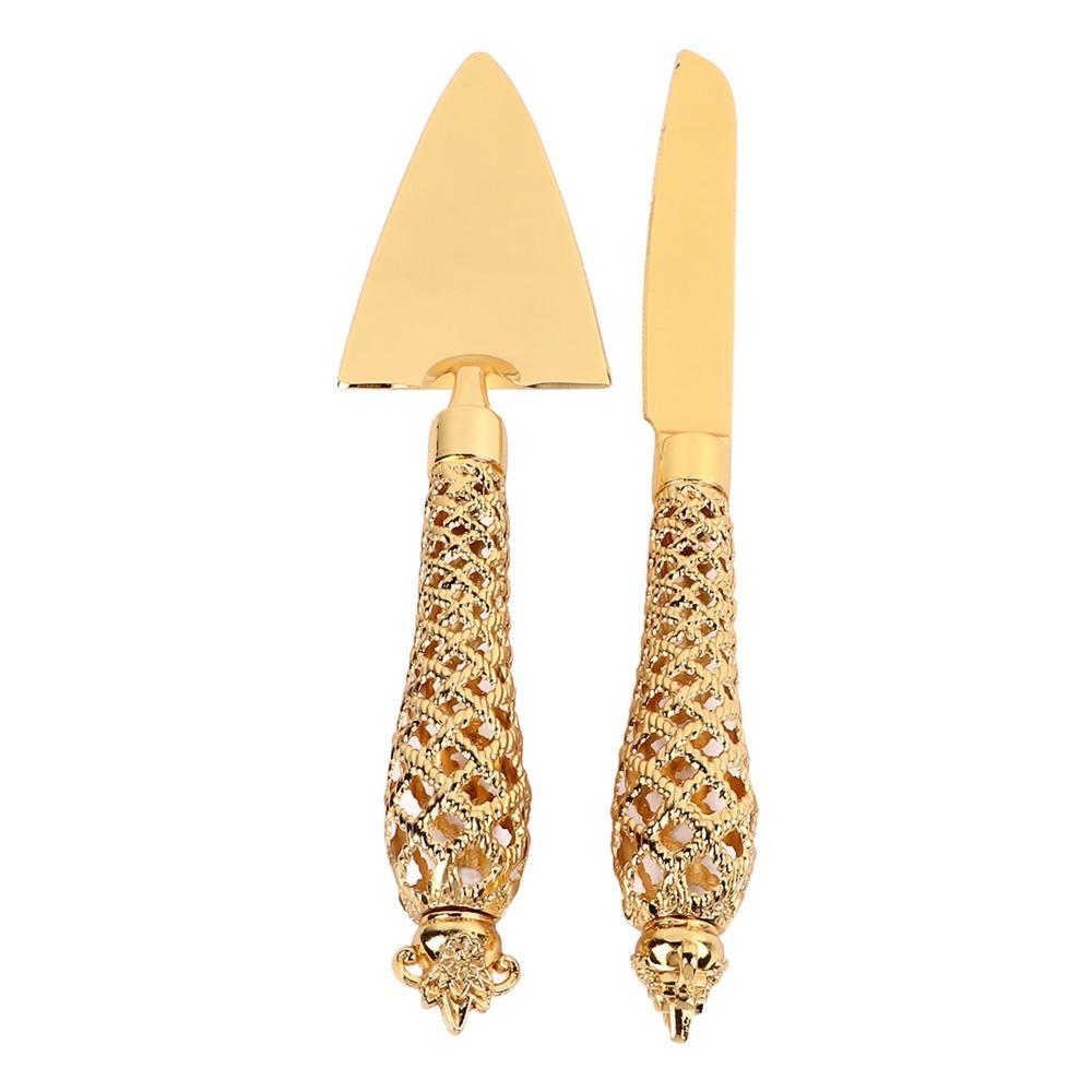 Non Slip Handle Cake Knife and Server Set Zinc Alloy Engraved Cake Cutter Set  For Thanksgiving