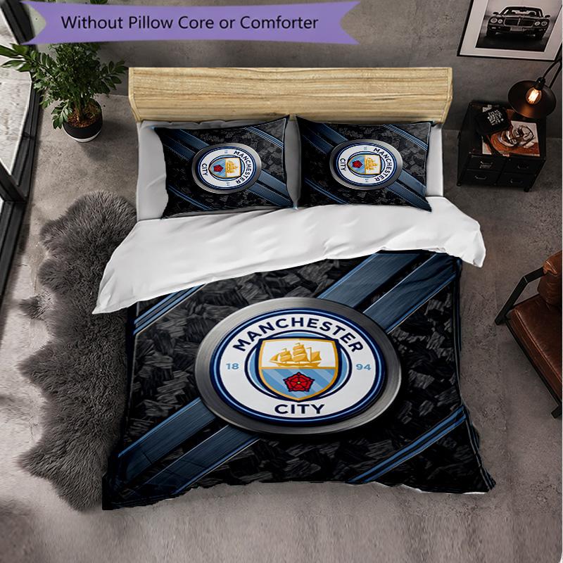 Manchester City Pattern 3 Pieces Bedding Set Soft Microfiber Duvet Cover with Pillow Cases for Bedroom