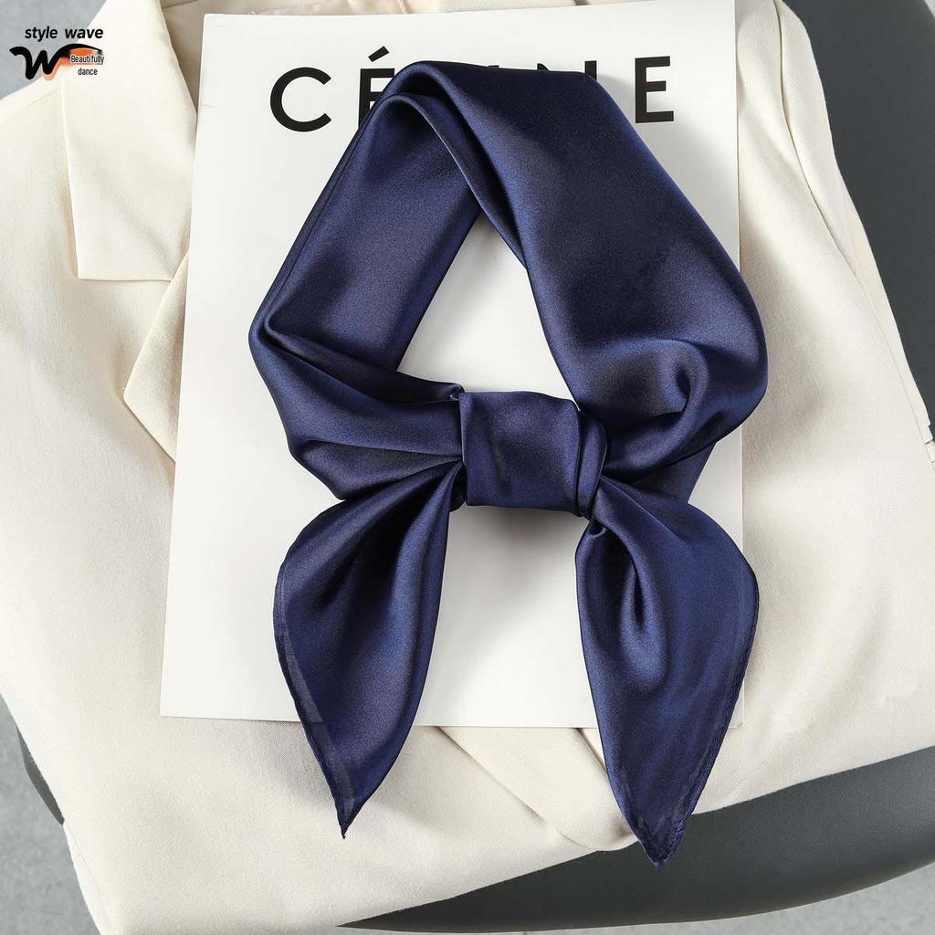 Monochromatic 70s-Style Faux Silk Scarf: Solid Color, Versatile, Sun Protection Headscarf for Women
