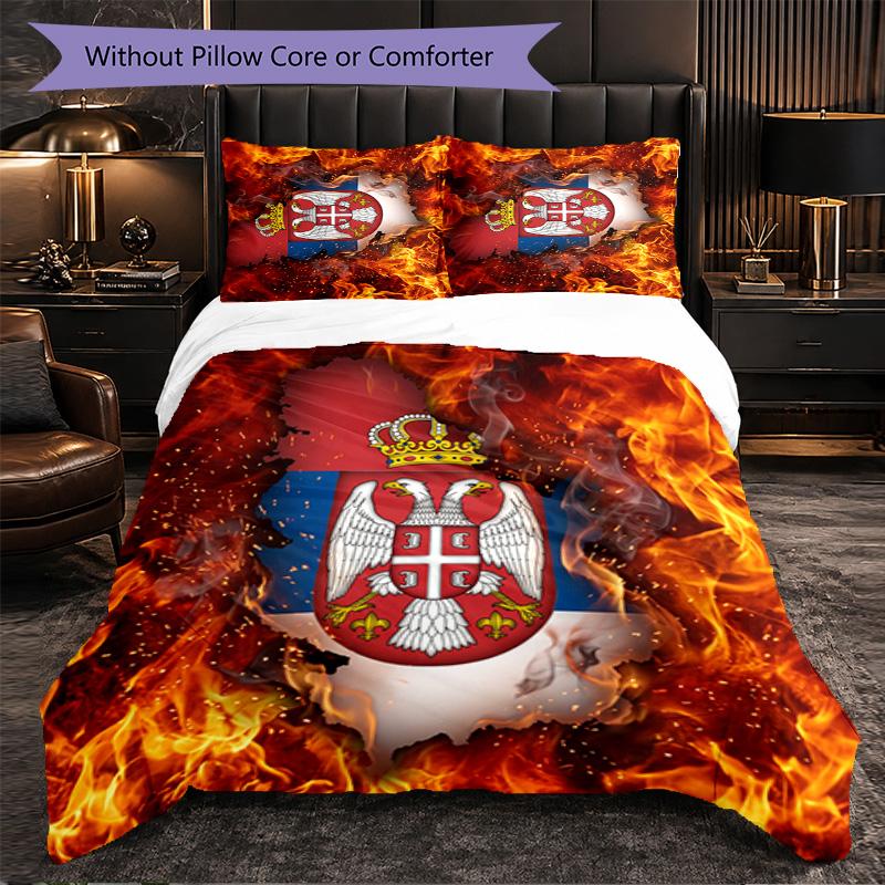 Serbia Pattern 3 Pieces Bedding Set Soft Microfiber Duvet Cover with Pillow Cases for Bedroom