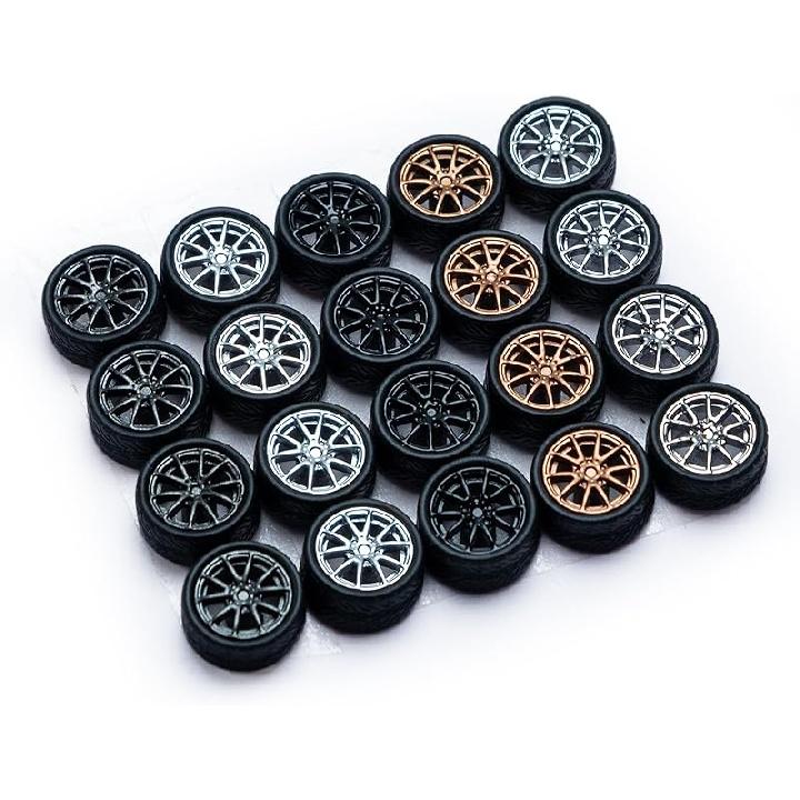 1/64 Wheels for Hotwheels, 64 Scale die-cast Model Modification, 64 Scale Miniature Scene Production, ABS Injection Rubber Tires, 5 Sets