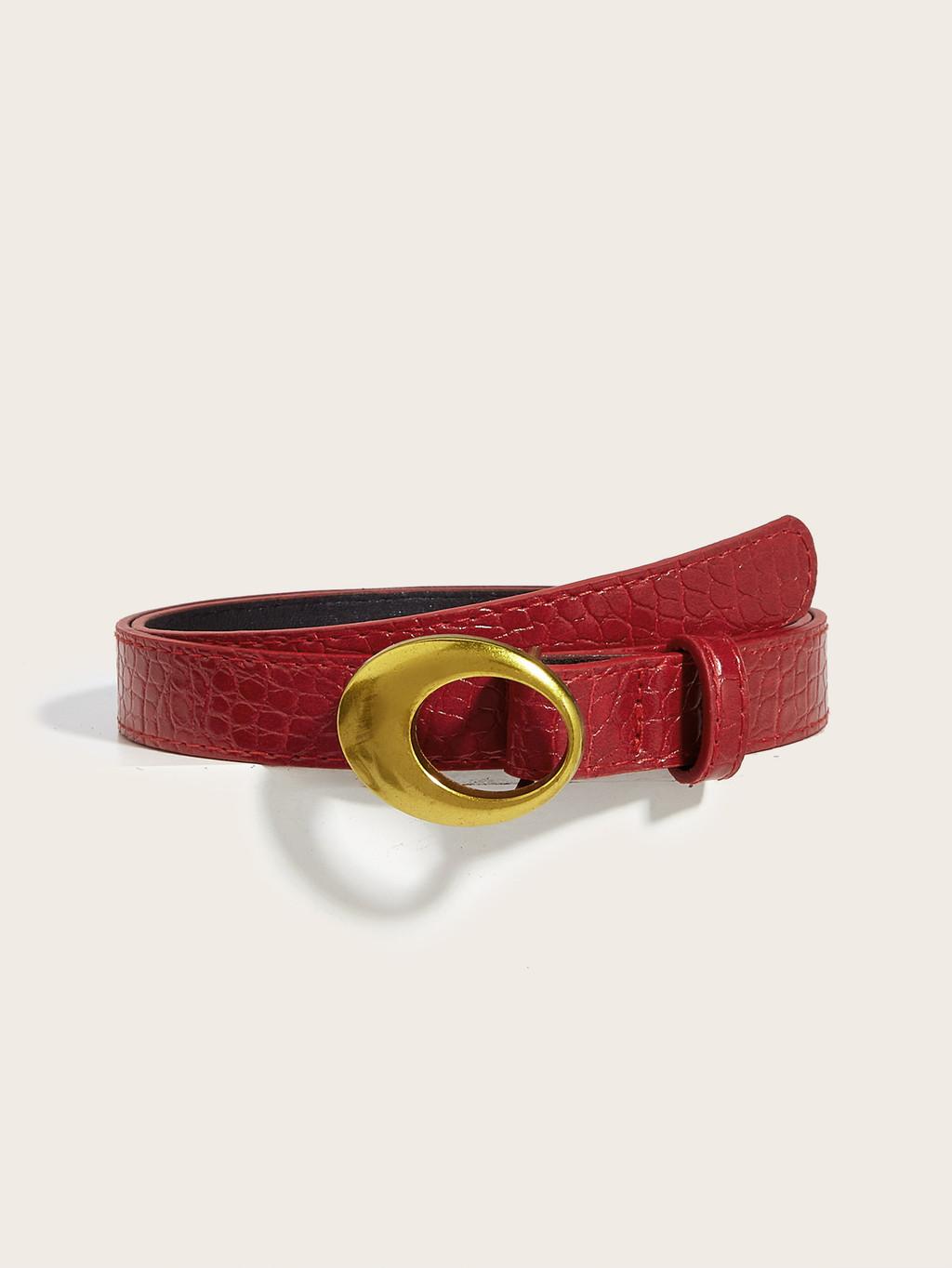 

Fashion Ladies Pu Leather Belt With Alloy Buckle For Casual Denim Style червоний