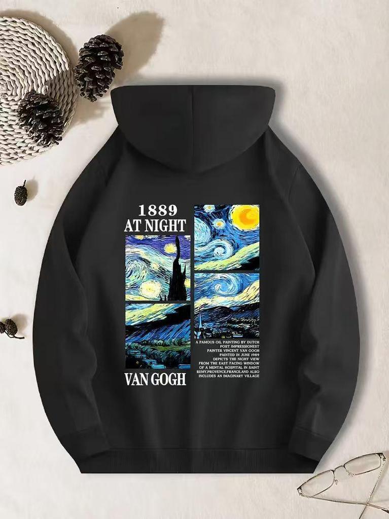 Van Gogh Starry Night Pattern Hoodie: Autumn/Winter Plus Velvet, Casual & Versatile