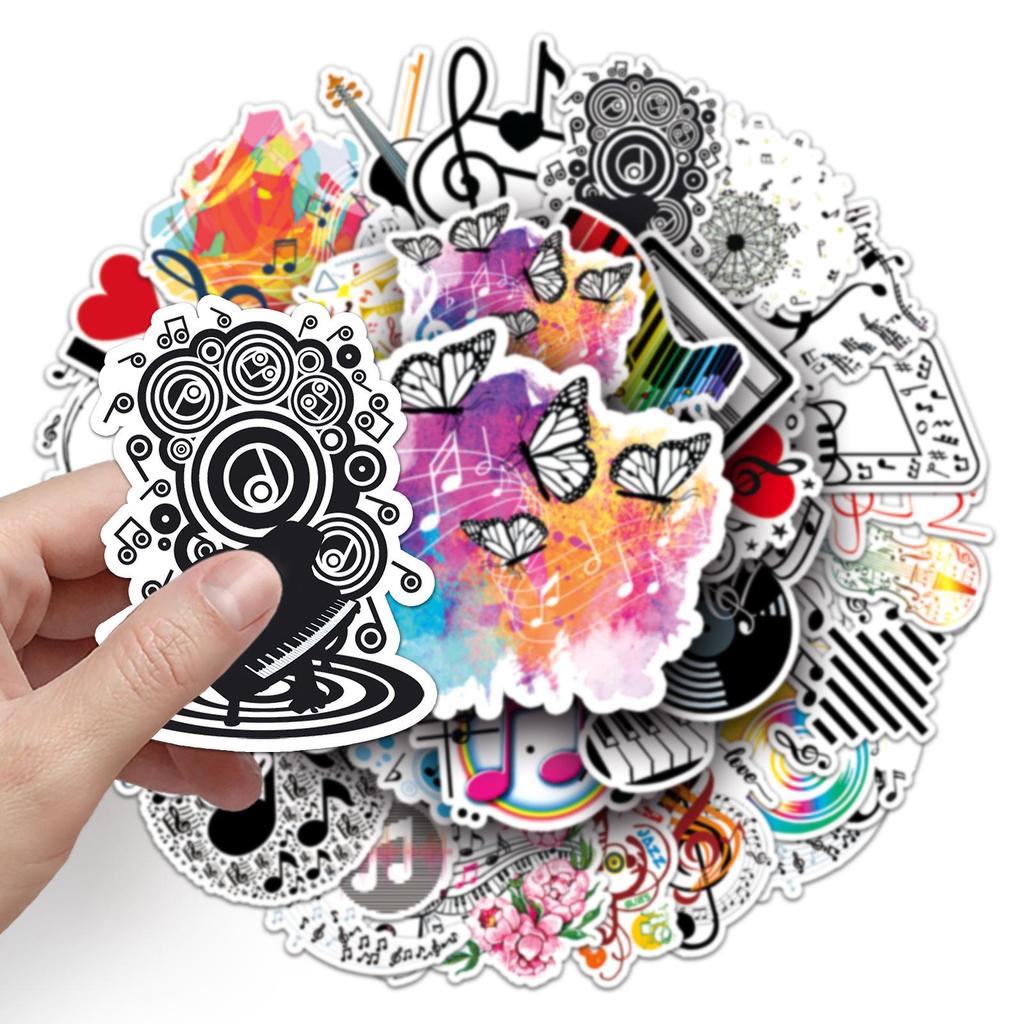 50-Piece Creative Music Notes Waterproof Stickers for Journaling, Deco, Suitcases, and Phone Cases
