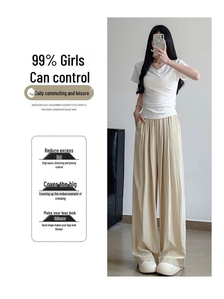 Petite Ice Silk Wide-Leg High Waist Summer Pants for Women