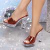 Fashion New 12CM Sexy Car Model Fashion Transparent Nightclub Crystal Square Head Non-slip Sandals High-heeled Slipper
