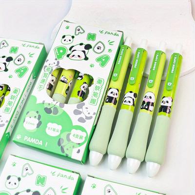 Return To School Season 4pcs 0.5mm Panda Neutral Pen Limited Sponge Sheath Fat Den Press Pen Quick Dry Smooth Brush Question Soft Grip Press Type