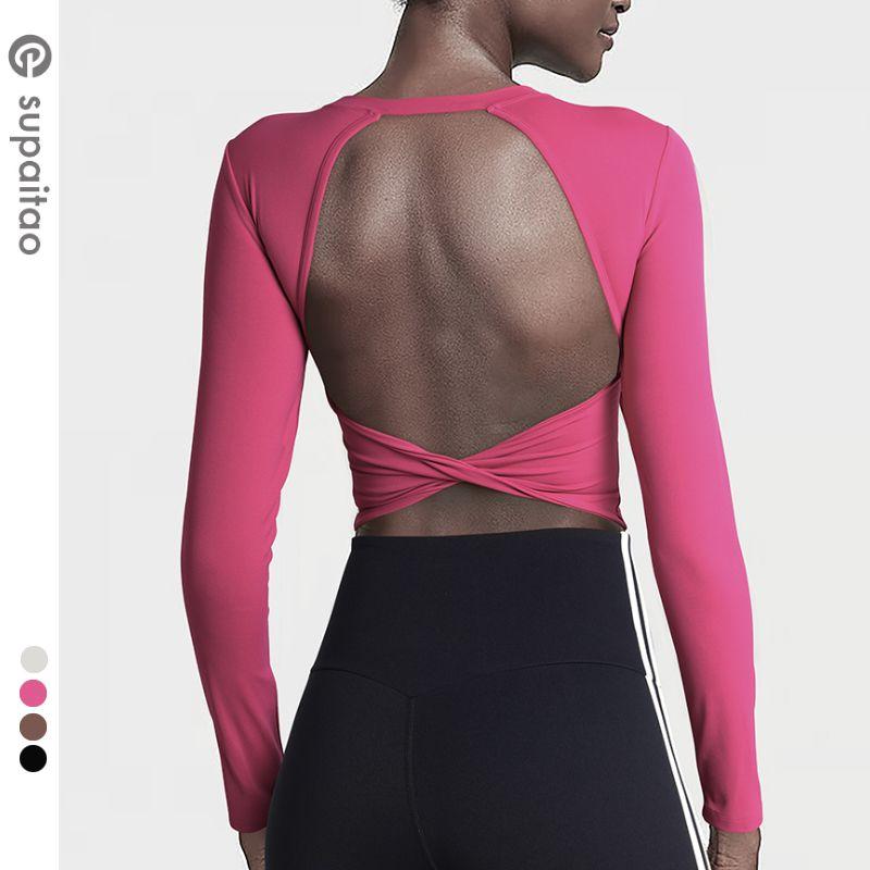 

Clearance Non-Exchangeable Non-Returnable] with Chest Pad Yoga Clothing Top Outwear Pilates Workout Clothes Long Sleeves Beauty Back Bare Back Raspberry Red S
