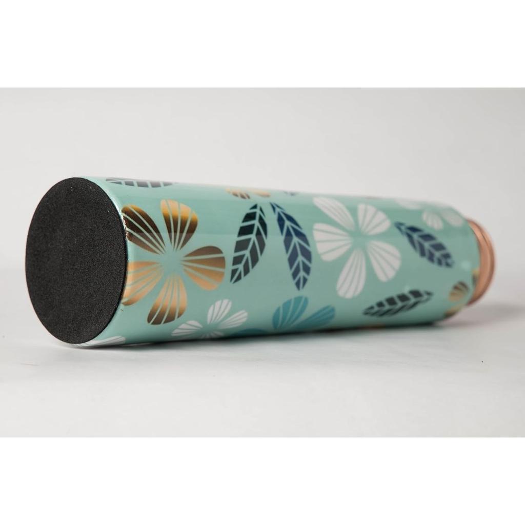Golden Flower Multicolour Designer Printed 100% Pure Copper Bottle 1 Litre | Beautiful Bottle