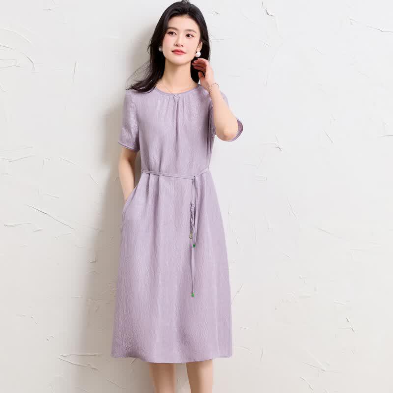 Elegant Chinese Style Mulberry Silk Crepe Dress XL фиолетовый
