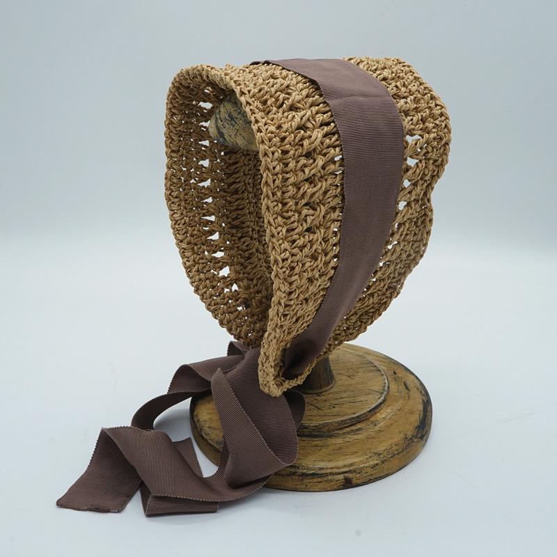 Japanese French Retro Hand-Woven Lace-Up Hair With Hat Female Spring Summer Vacation Cute Sweet Little Fresh