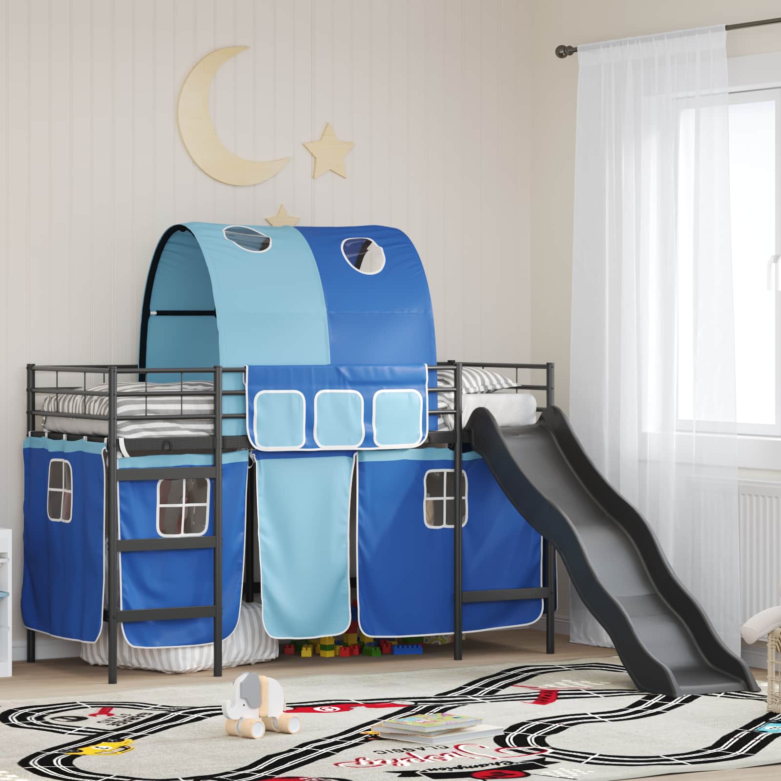 Kinder-Etagenbett Schwarz und Blau 75 x 190 cm Metall