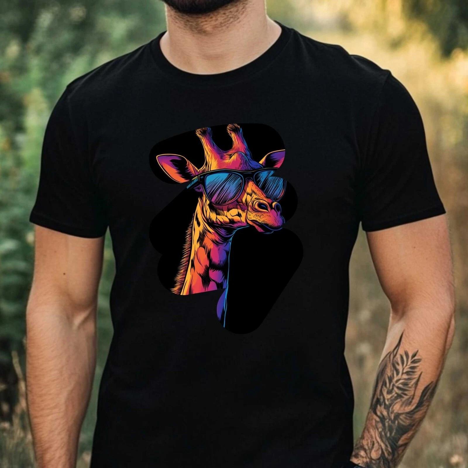 T-Shirt Herren Giraffe mit Sonnenbrille Motiv Baumwolle Größe XS bis 5XL XXXL