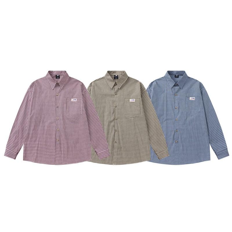 Japanese Style Vintage Plaid Long Sleeve Shirt Loose Fit Casual Blouse Men Women
