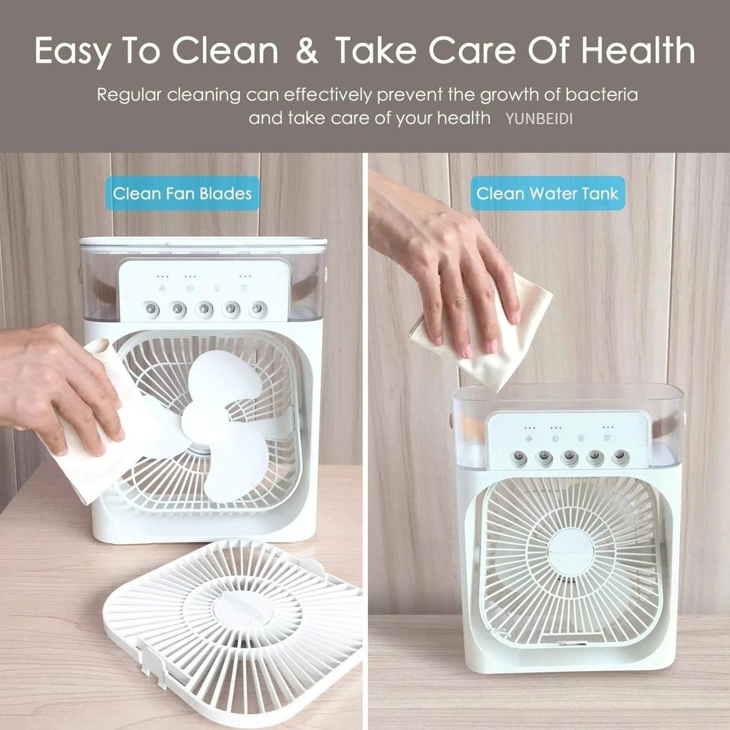 Three-in-one Fan Air Conditioner LED Light Portable Humidifier Air Conditioner Fan 3/4 Wind Speed Outdoor Travel Water Spray Fan