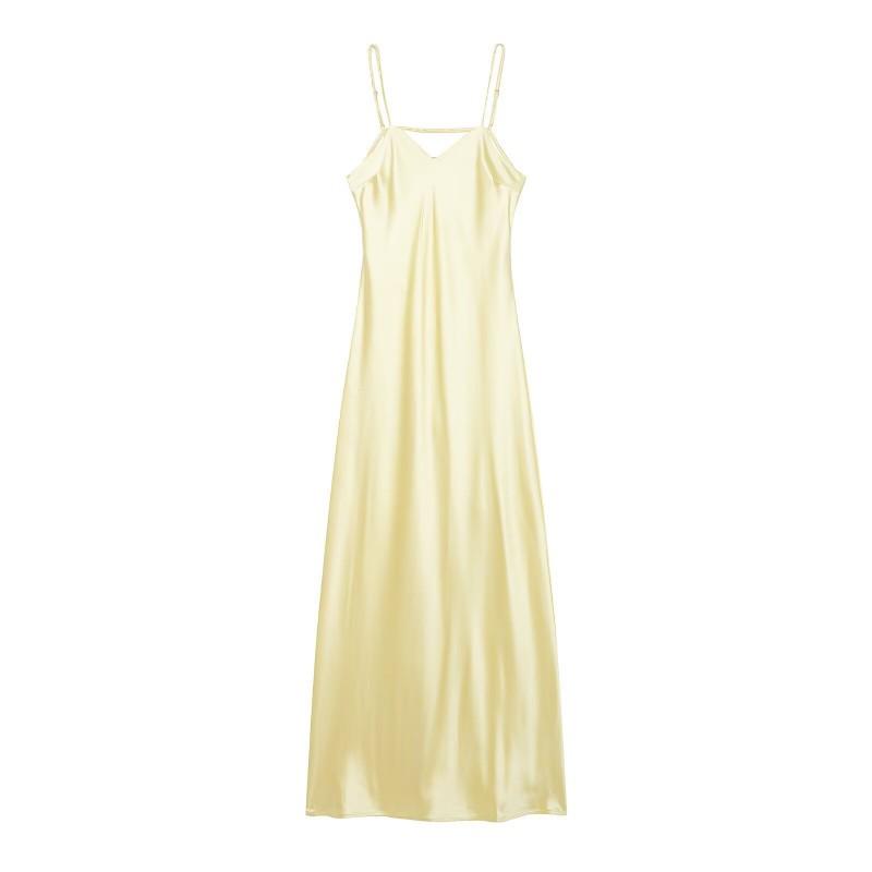 Sexy Pure Desire Style Satin Slip Dress Slim Fit V Neck Long Party Date