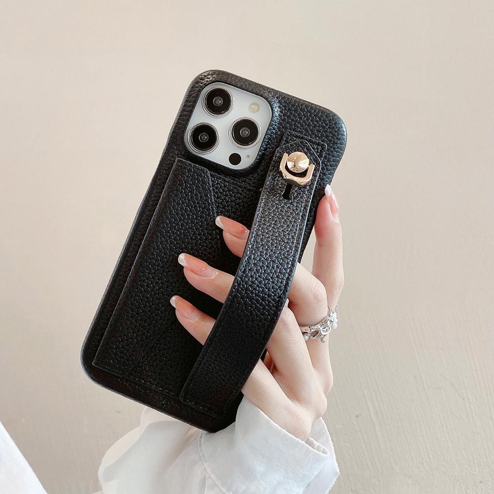 For iPhone 14 Pro Case with Card Slot Wristband Kickstand PU Leather+PET Phone Cover