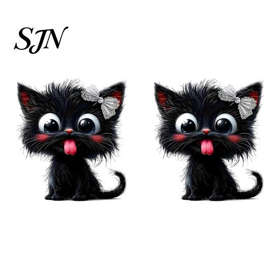 Süße Haustier-Themen Badezimmerdeko Halloween Zunge Raus Schwarze Katze Toilettendeckel Aufkleber, Cartoon Kätzchen Kreative Heimgeschenke Aufkleber, Wasserdicht
