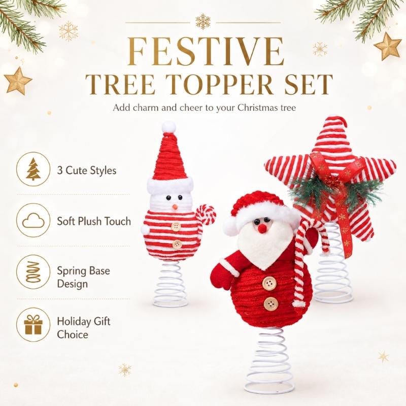 Christmas Top Ornament For Tree Display With Spring Base, Soft Finish, Seasonal Room Style, and Indoor Party Use