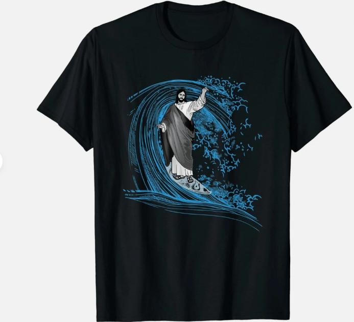 New Limited Funny Surfing Jesus T-Shirt XXL