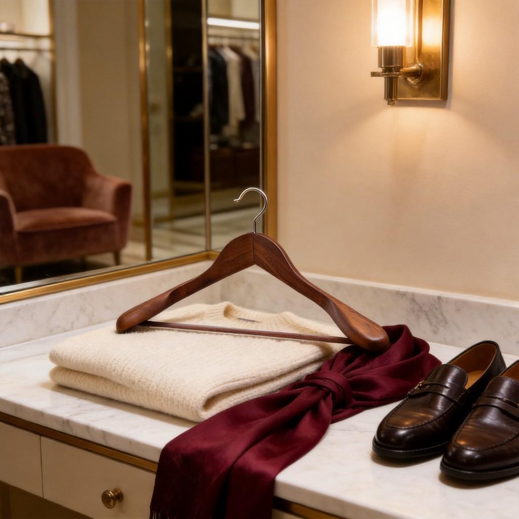 Wooden Coat Hanger With Shoulder Support For Home And Retail Use