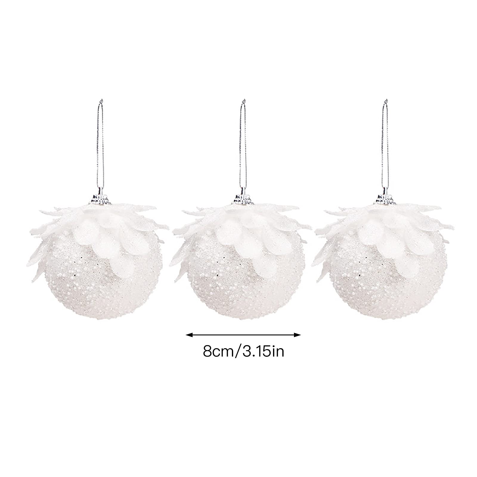 

Рождественские шары Украшения Блеск Белое Перо Лепесток Пена Небьющиеся Шаровые Украшения Рождественская Елка Подвеска Подвеска Новогоднее Украшение Партии 8CM-3PCS-Foam