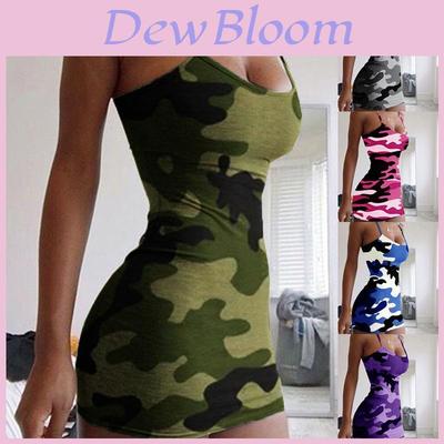 Women Spaghetti Strap Bodycon Mini Dress Sexy Camouflage Sleeveless Summer Dress
