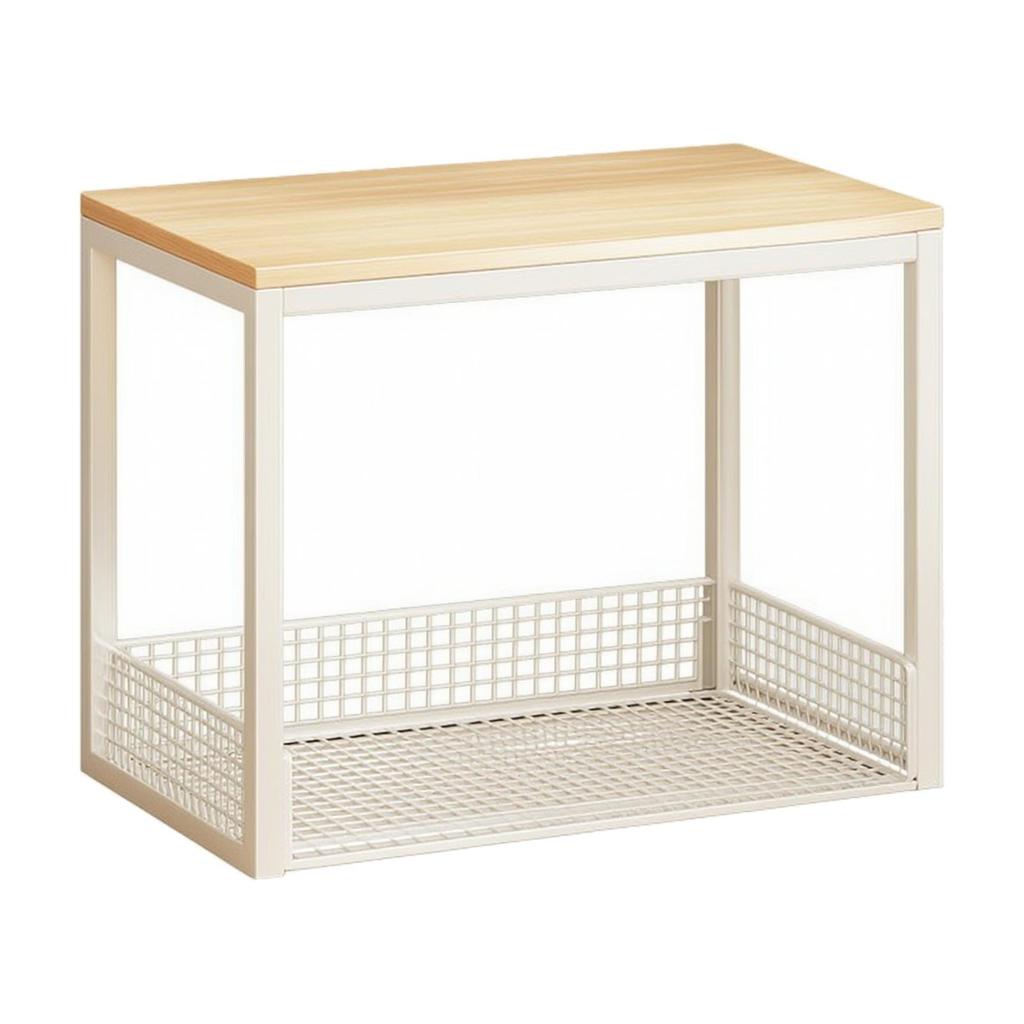 Open WireMesh Storage Rack with Raised Sides Versatile Metal Frame WoodWoodenLook