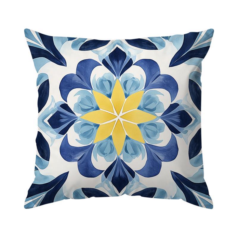 Home Decor Exquisite Blue-Yellow Floral Pattern Pillow Covers Pattern Cushion Cover Suitable for Sofa Bedroom Car Pillow Cover