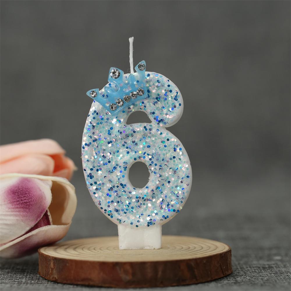 Blue Crown Birthday Frozen Candles for Cakes 0-9 Number Princess Cake Candle Party Decor Blue Crown Candle Stands Party Supplies